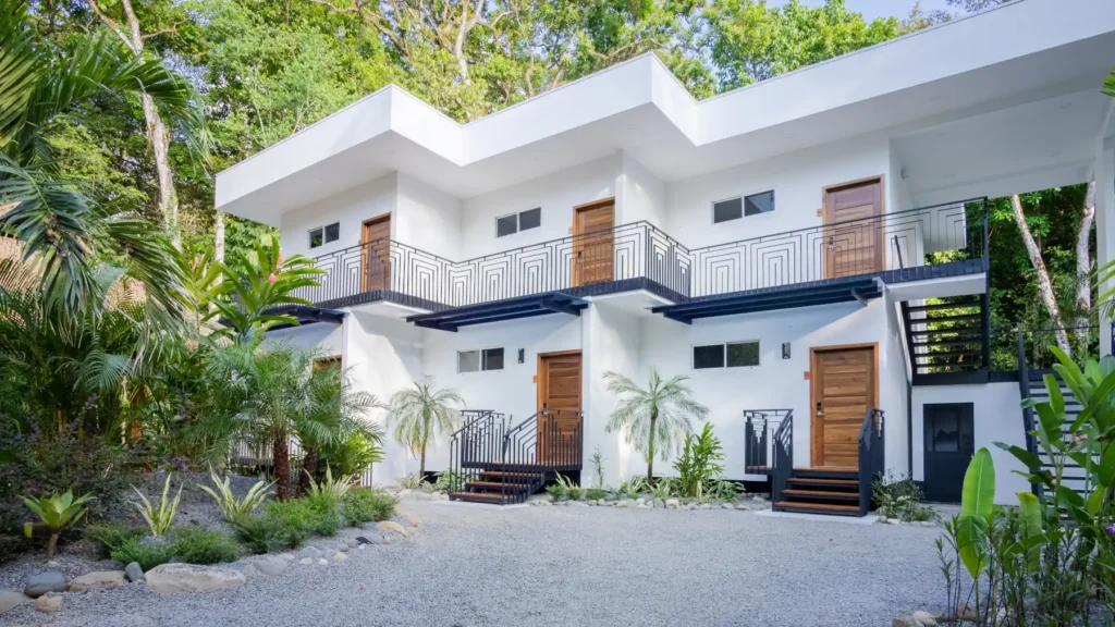 Modern Resort Hotel Rooms Exterior with Contemporary White Architecture